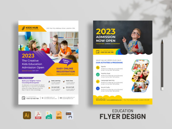 Elegant Kids School Admission Flyer: Modern Graphics for Local Business Branding