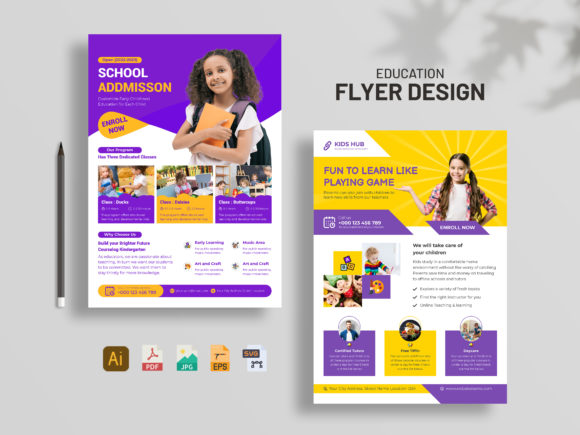 Kids School Education Flyer Graphics & Print Templates