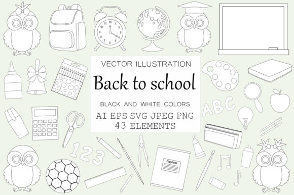 School Owls Coloring Graphics: Elegant Illustrations for Blog Design & Editorial Use
